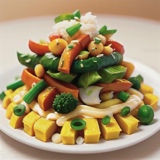 Stir-fried vegetables on asian-style coconut & pumpkin polenta