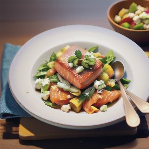 Hot-smoked salmon with fennel, mint & feta salad