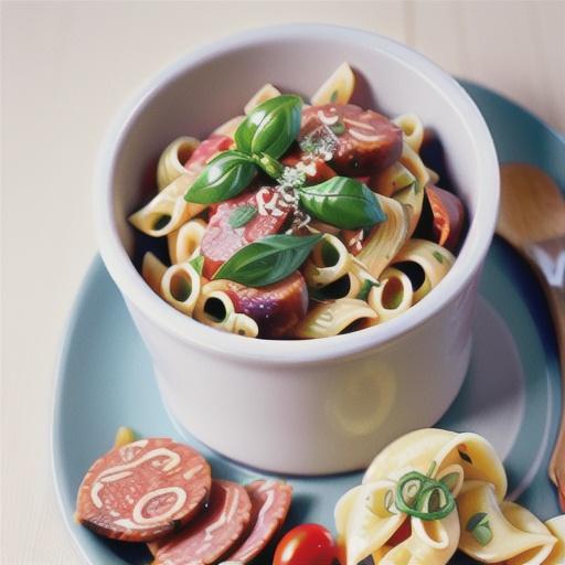 Pasta with salami and olives