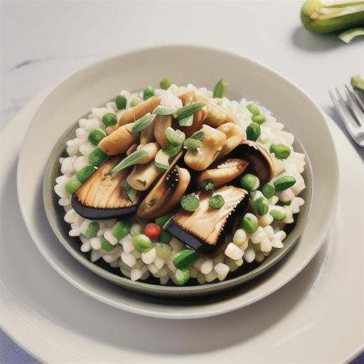 Mushroom risotto with tarragon chicken