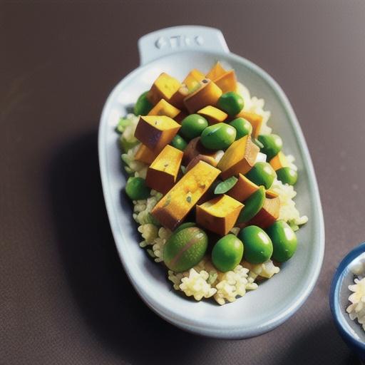 Oven-baked sweet potato and pea risotto
