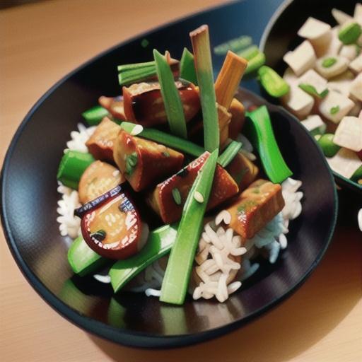 Spiced pork with fried brown rice