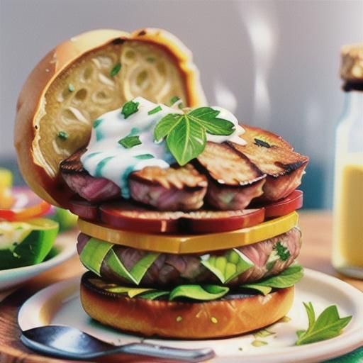 Marinated lamb burger with tzatziki