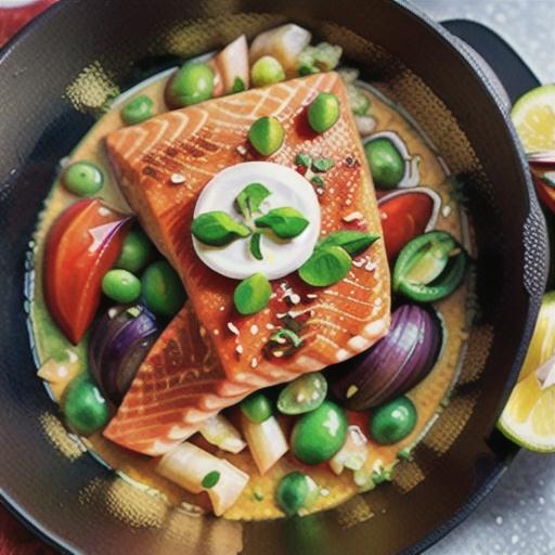 Green curry rice with salmon