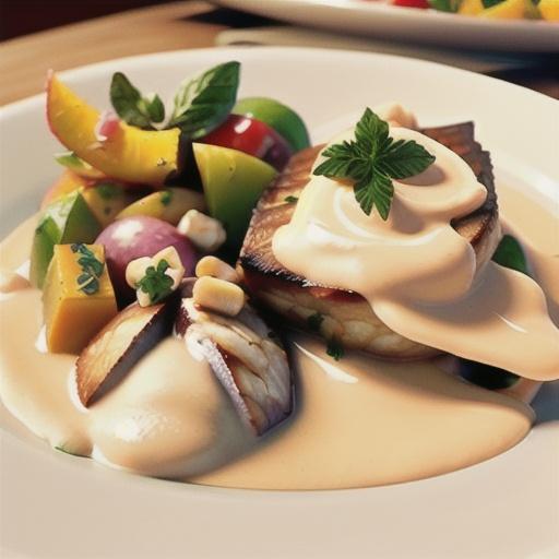 Macadamia-Crusted Sea Bass with Mango Cream Sauce