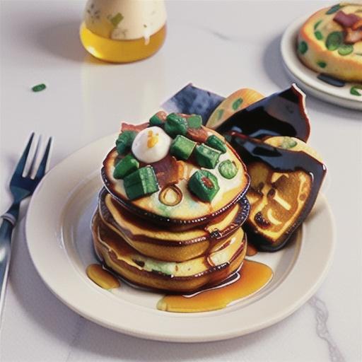 Ricotta hotcakes with maple glazed bacon