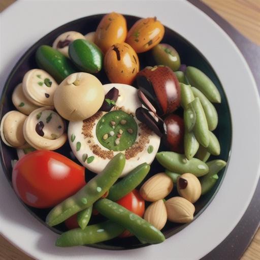 Mixed beans with roasted capsicum and pine nuts