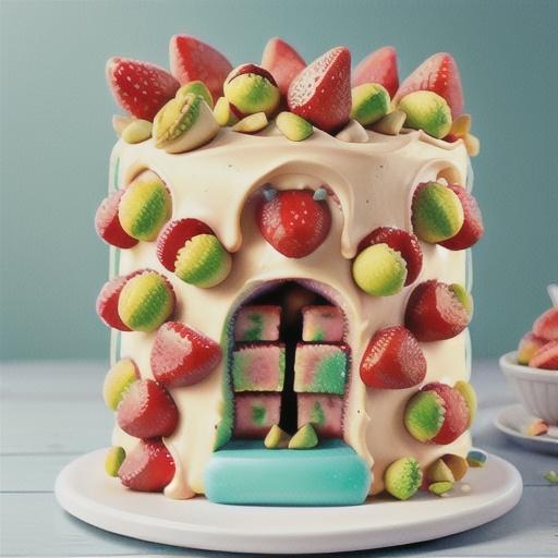 Strawberry and pistachio drizzle cake