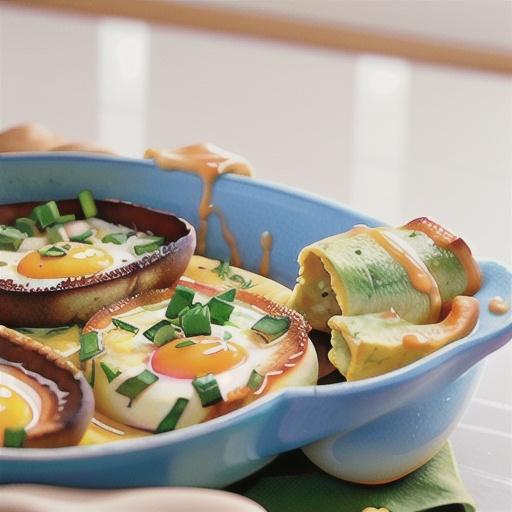 Baked eggs with spinach and green onion