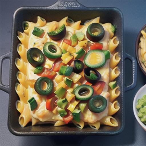 Cheesy chicken and pasta bake with avocado salsa recipe