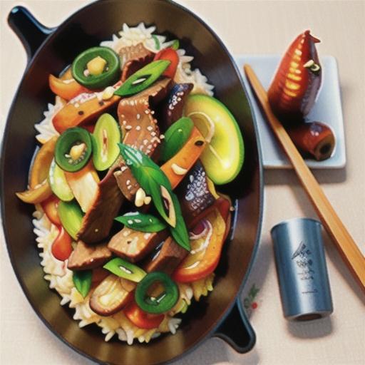 Beef stir-fry with garlic, ginger, chilli and basil