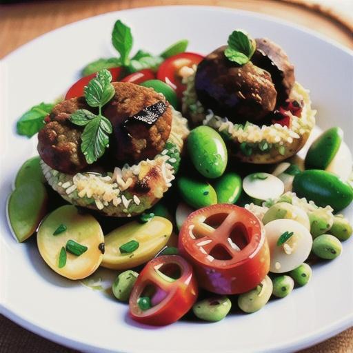 Lamb and quinoa koftas with broad bean tabouli
