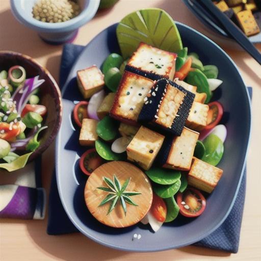 Sesame-crusted tofu with spring vegie salad