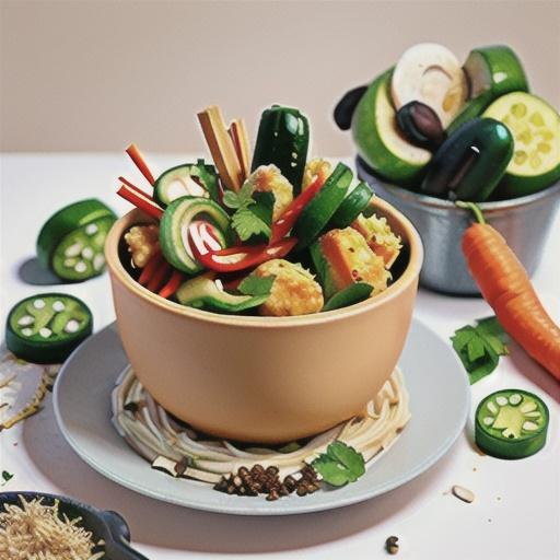 Salt and pepper chicken on rice noodle salad