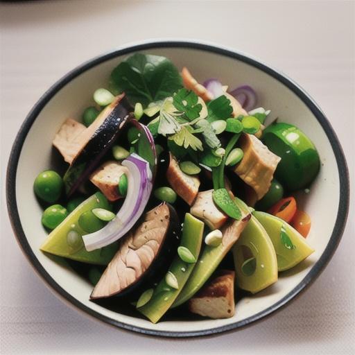 Asian greens, chicken and snow pea salad