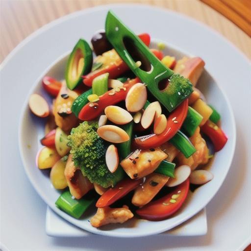 Sweet chilli chicken and almond stir fry