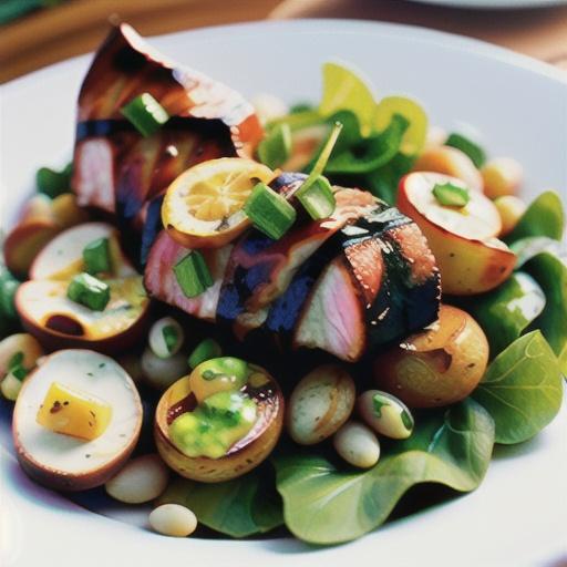 Chargrilled tuna, beans and potatoes with summer herb dressing