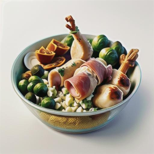 Prosciutto chicken drumsticks with buttered Brussels sprouts