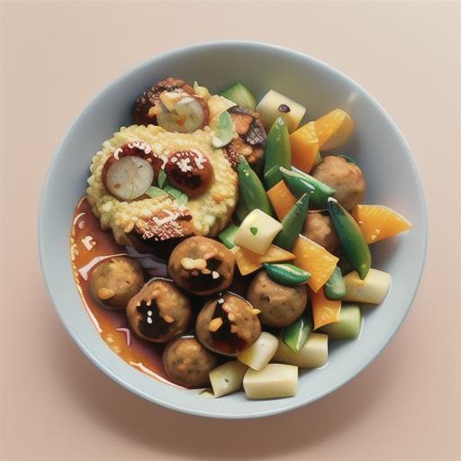 Sweet and spicy beef meatballs with orange mash