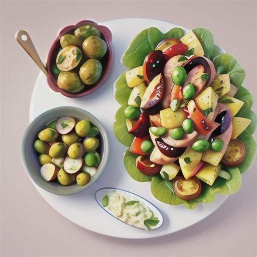 Smashed potato, olive and BBQ chicken salad