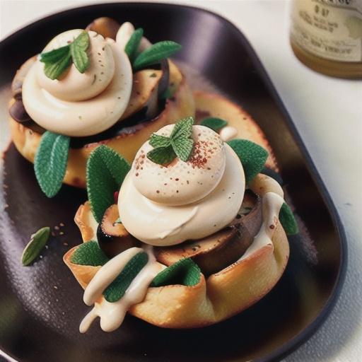 Mushroom & sage stuffed spatchcocks with truffle cream sauce