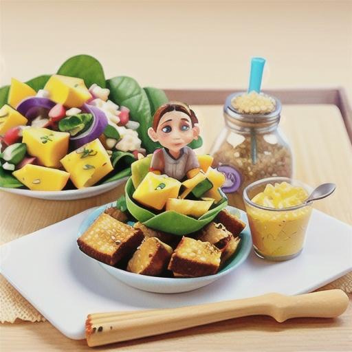 Garlic-sesame crumbed chicken with mango salad