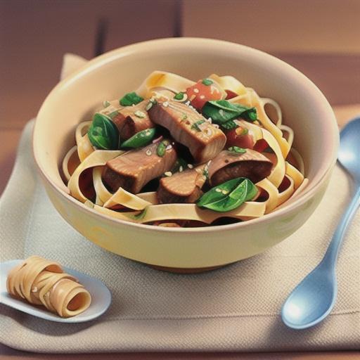 Veal with spinach and fettucine