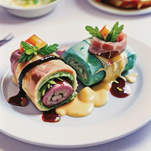 Baked veal and prosciutto rolls with olive mayonnaise