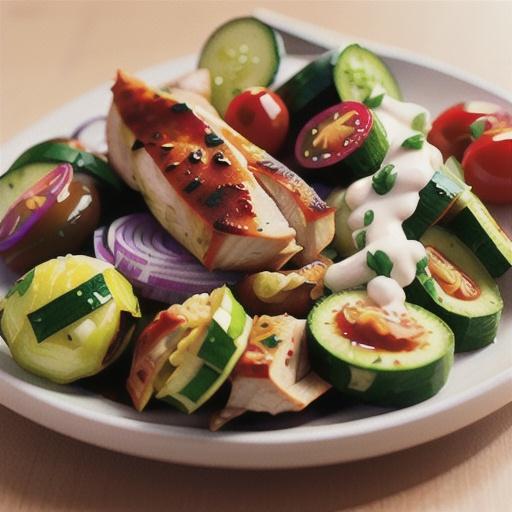 Tandoori chicken with tomato and cucumber salad