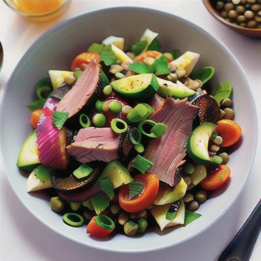 Pulled lamb and warm lentil salad