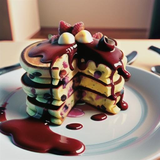 Chocolate Chip Pancakes with Raspberry Sauce
