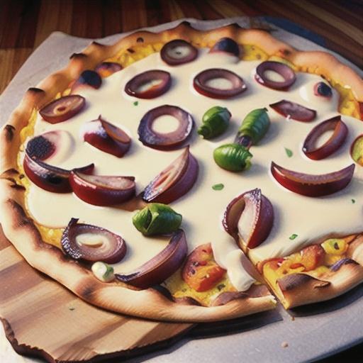 Pumpkin Hummus, Caramelized Onion and Fontina Cheese Pizzas