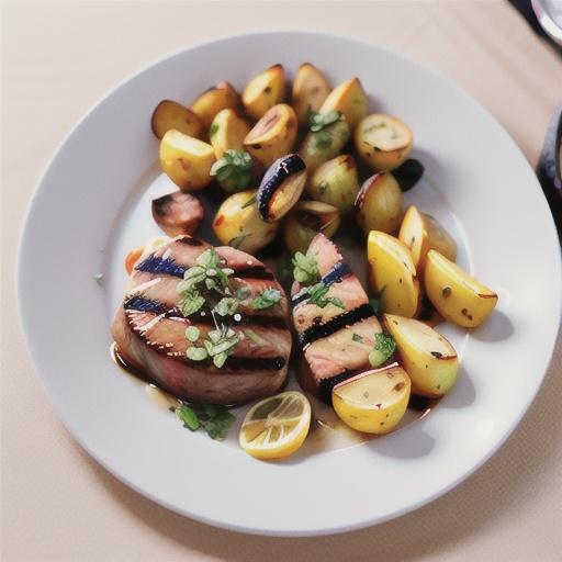 Grilled steak with lemon pepper potatoes