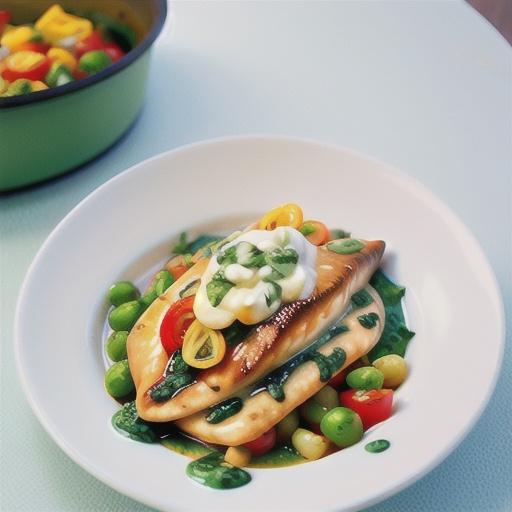 Fish with creamed spinach and tomatoes