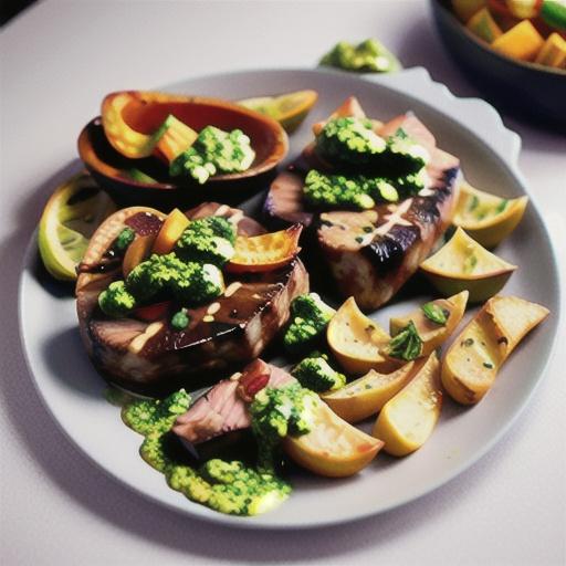 Paprika beef steaks with chimichurri sauce and wedges