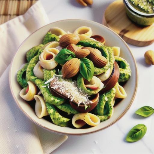Fresh pasta with basil pesto