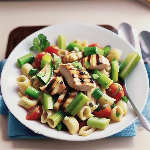 Grilled chicken with apple and celery pasta salad