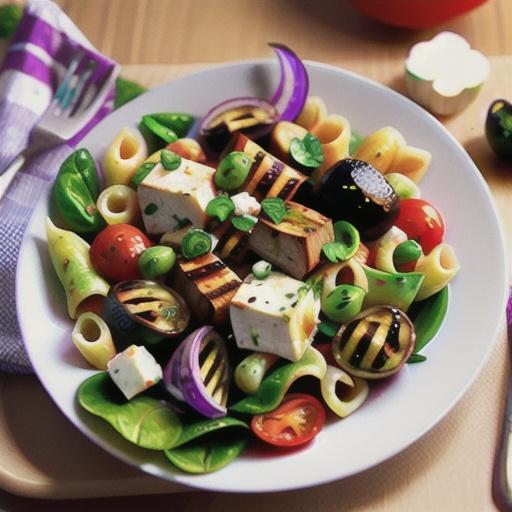 Warm lamb souvlaki and pasta salad