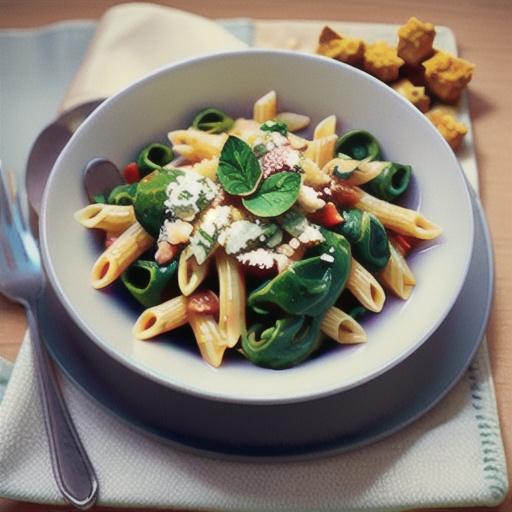 Herb and spinach penne with garlic crumbs