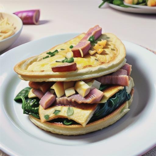 Fluffy omelette with ham, spinach and Swiss cheese