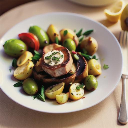 Lemon & rosemary pork with potatoes & green olives