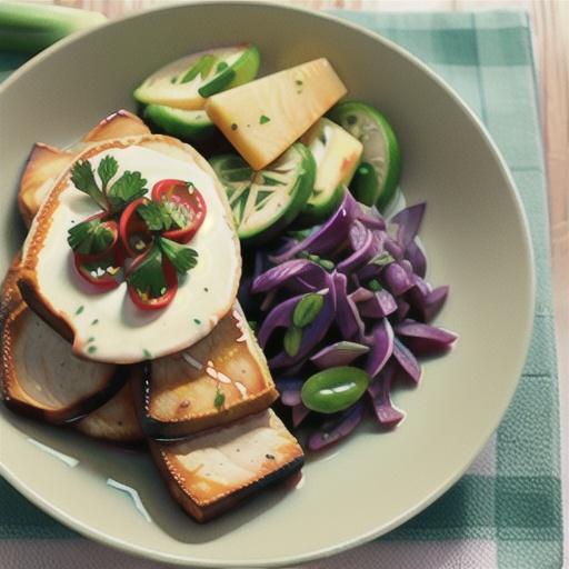 Pan-fried pork cutlets with sauteed red cabbage