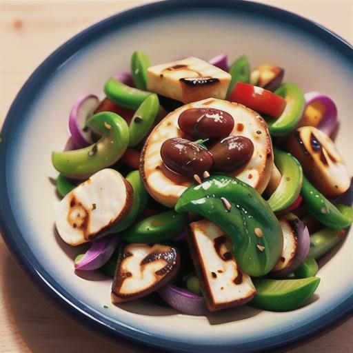 Three-bean salad with haloumi