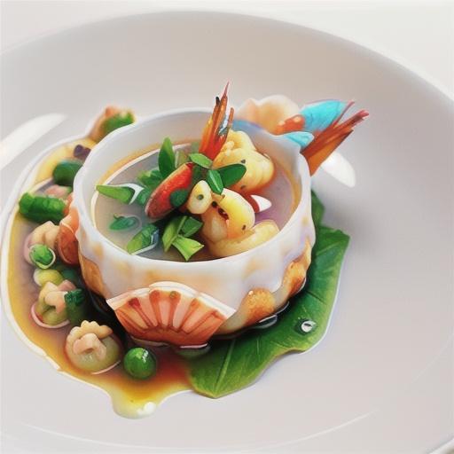 Scallop consomme with prawn dumplings
