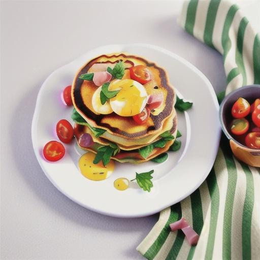 Vegie pancakes with ham, tomato & avocado