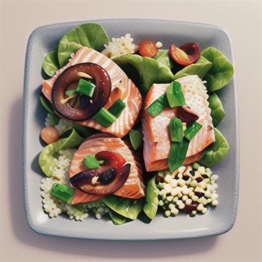 Salmon and crispy lettuce with pearl couscous