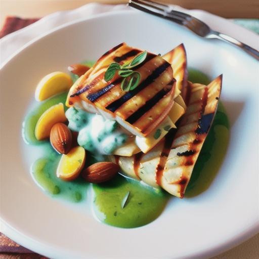 Almond and herb pilaf with grilled fish