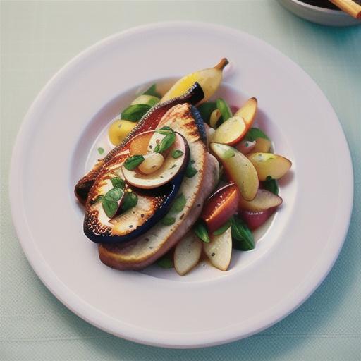 Pork cutlets with spiced pear and rhubarb chutney