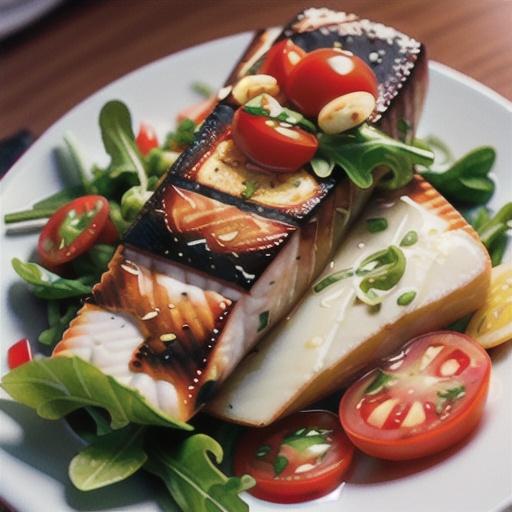 Parmesan Black Cod with Arugula and Tomato Topping