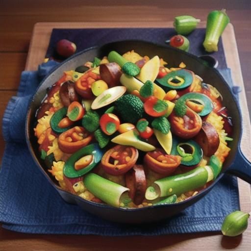 Vegetable & chorizo paella